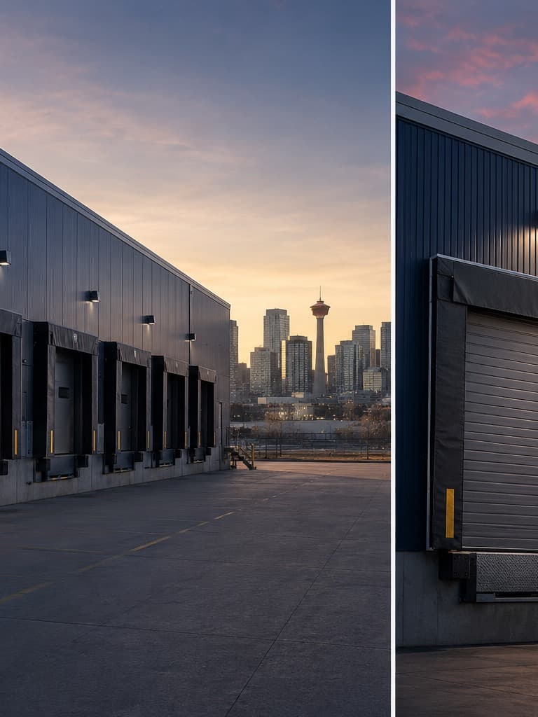 Commercial loading dock with Calgary skyline